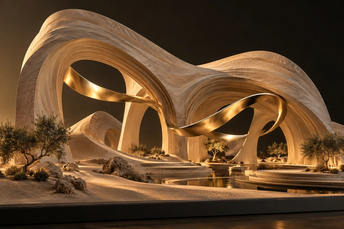 تصور فني يجمع العمارة العربية والتصميم المعاصر